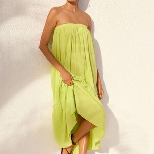 Anthropologie Vibrant lime Green Strapless midi dress